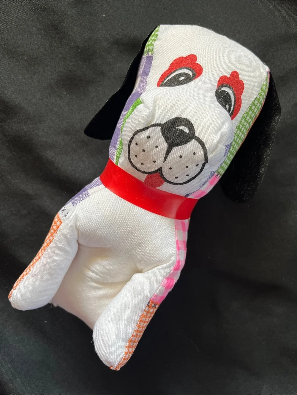 Vtg Carnival Prize Plaid Floppy Ear Stuffed Dog Kitchy 60s 70s Made Taiwan 8”